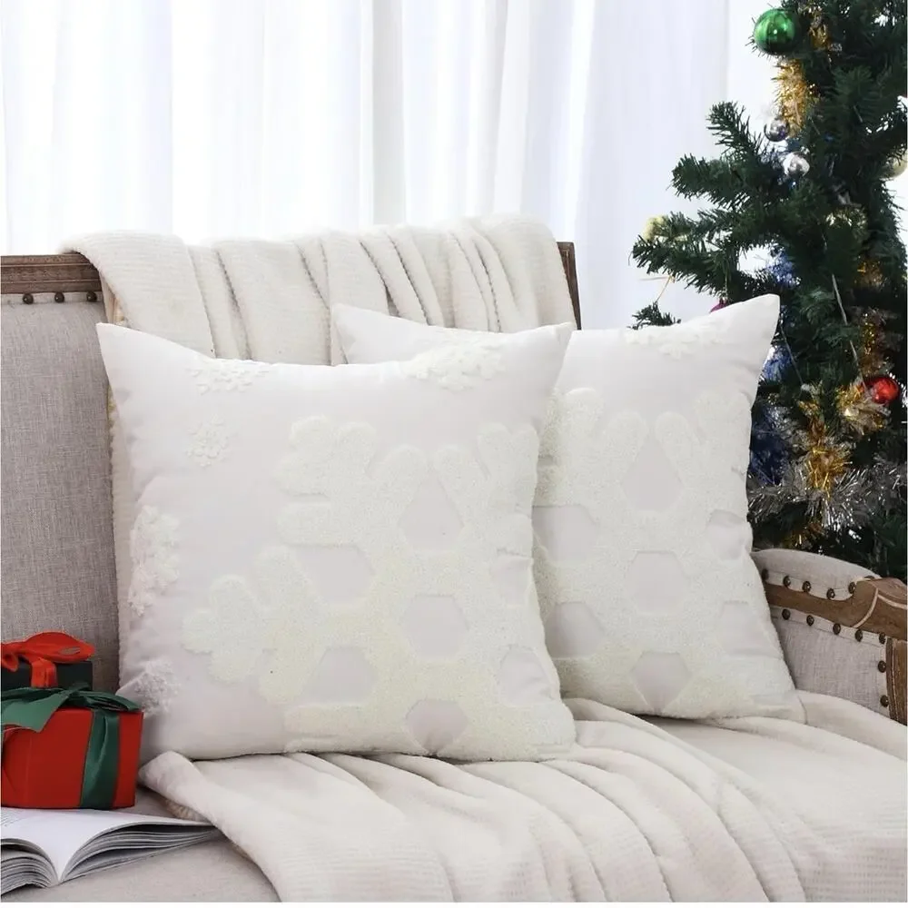 Christmas Throw Pillow Covers 18x18 Inch Set of 2 Pillow Cases White Snowflake